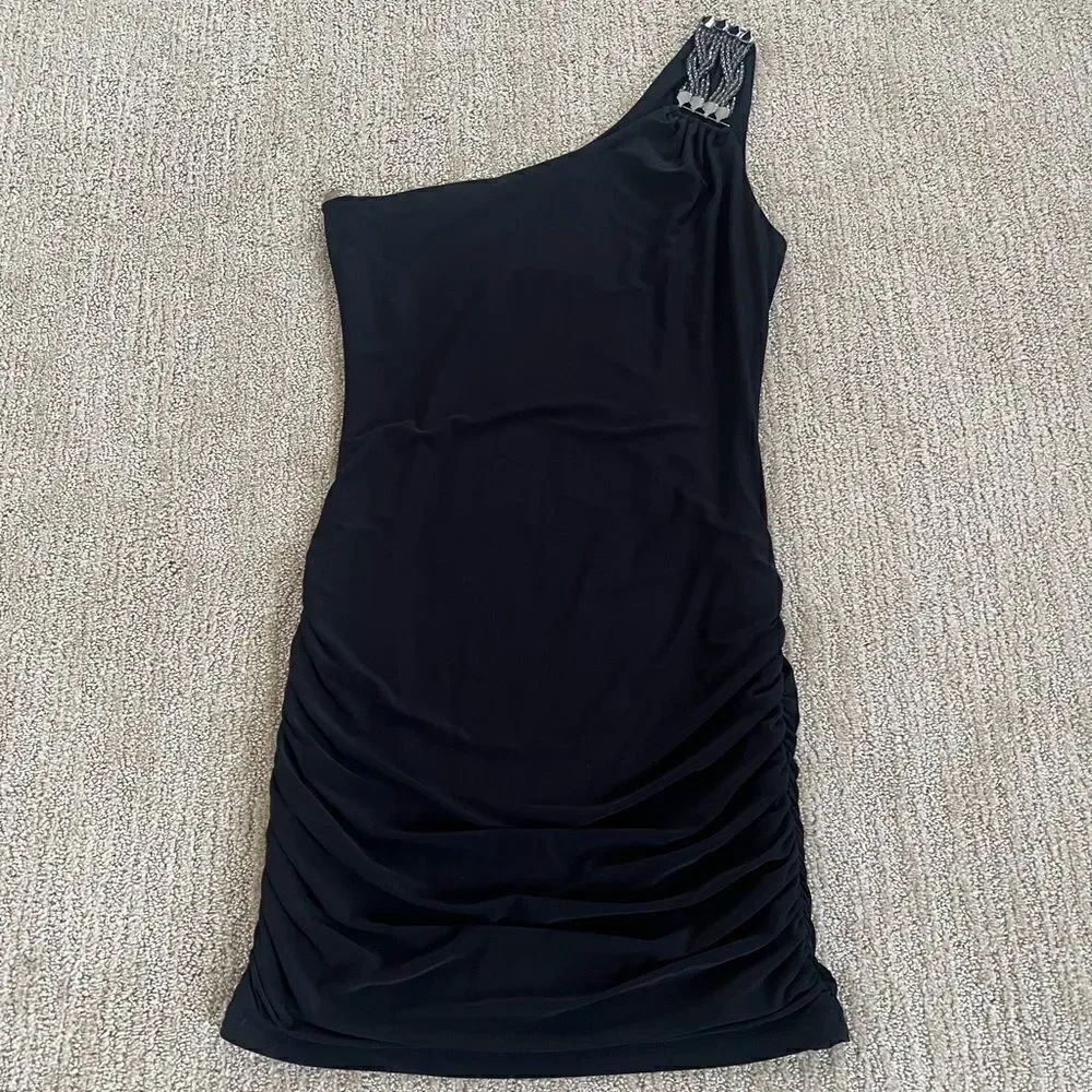 Aqua Black Mini One Shoulder Bodycon Dress